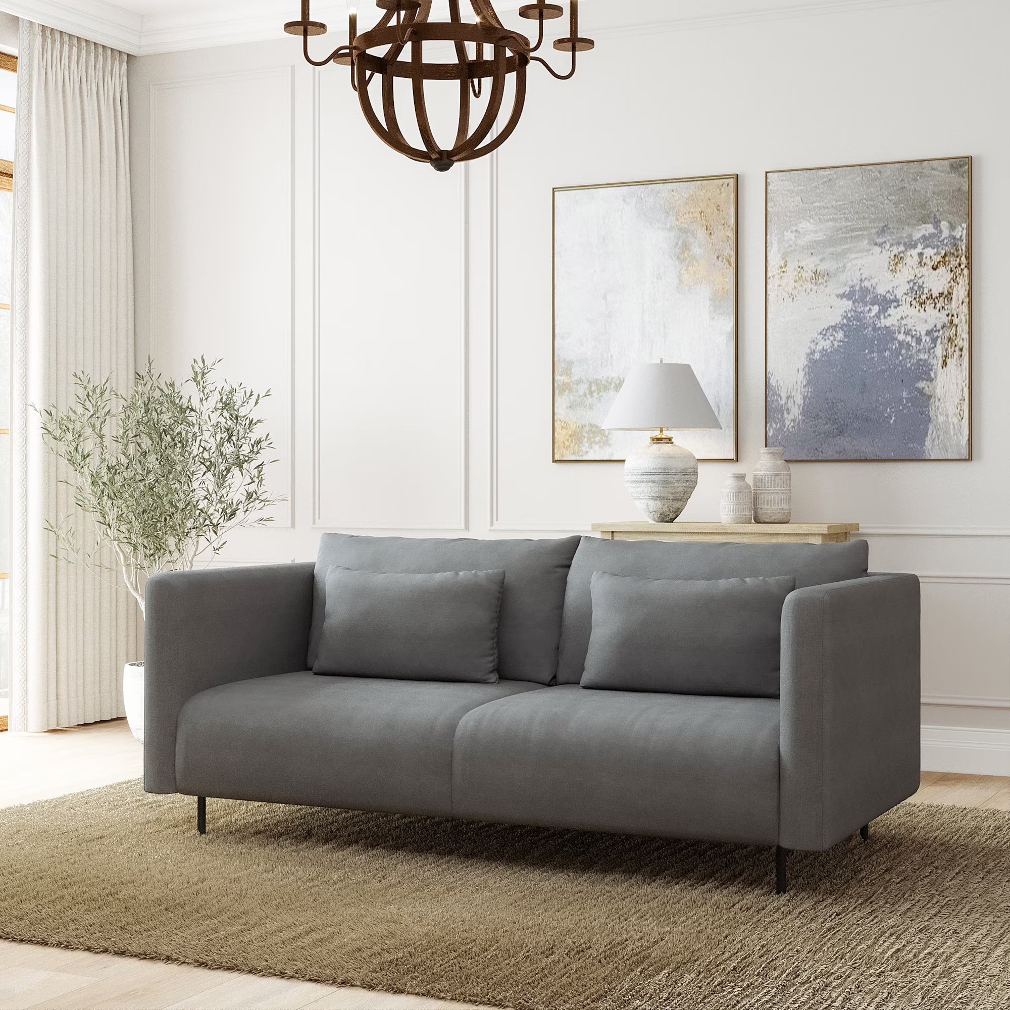 Luxury Soft 72 Inch Sofa with Throw Pillow A884