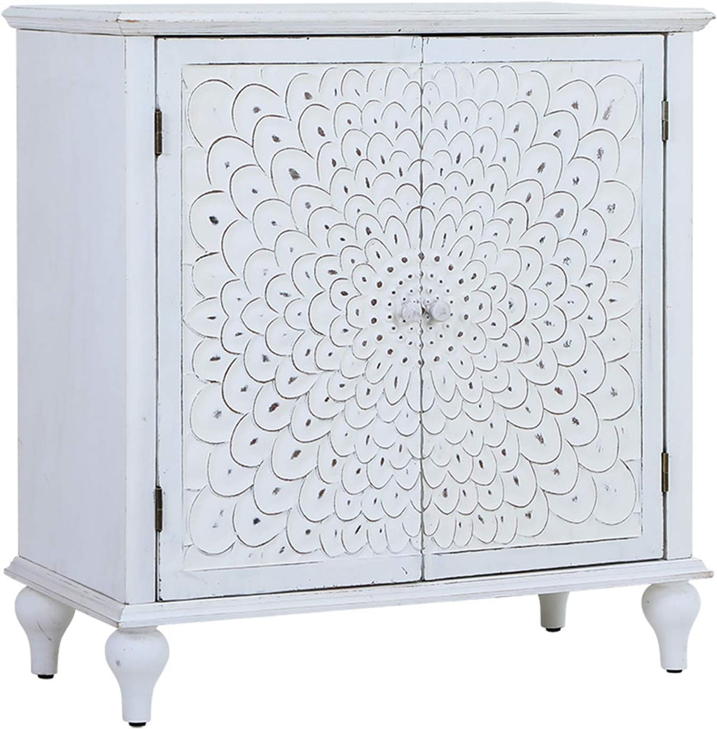 Accent Storage Cabinet with Wood Frame and Silver Powder-Coating MDF Doors, 31.5 Lx15.4 Wx38 H F58309