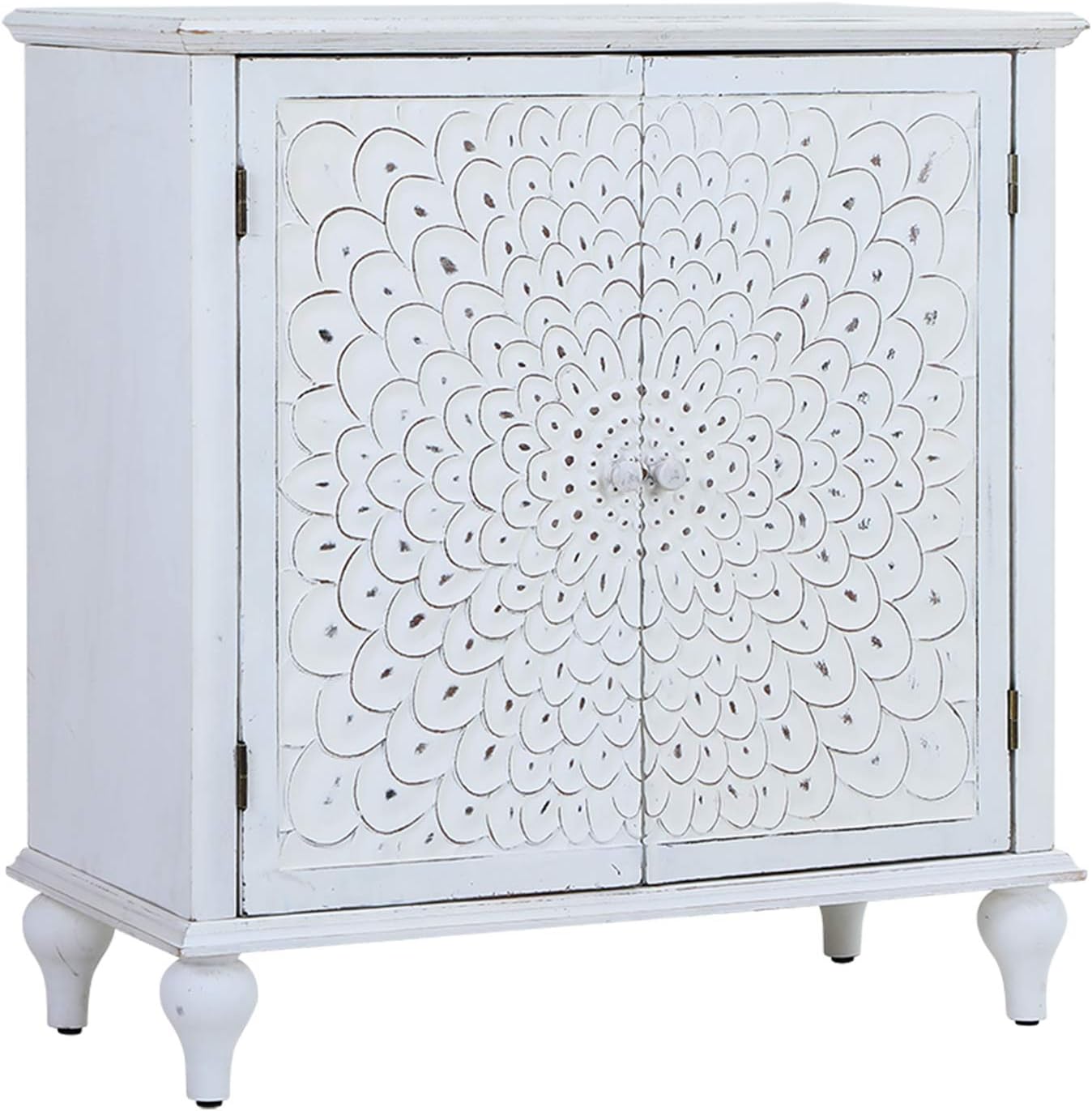 Accent Storage Cabinet with Wood Frame and Silver Powder-Coating MDF Doors, 31.5 Lx15.4 Wx38 H F58309