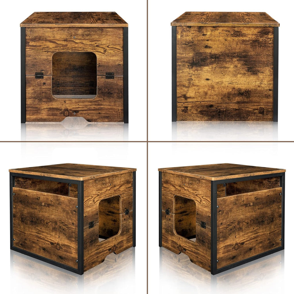 Rustic Brown and Black Cat Litter Box Enclosure with Magnetic Door, Pack of 2 G1100
