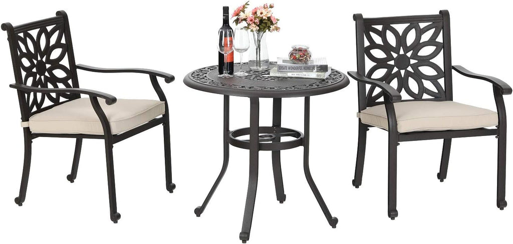 3 Pieces Cast Aluminum Bistro Bar Set with 2 Chairs and 1 Round Table, Antique Bronze Y794643