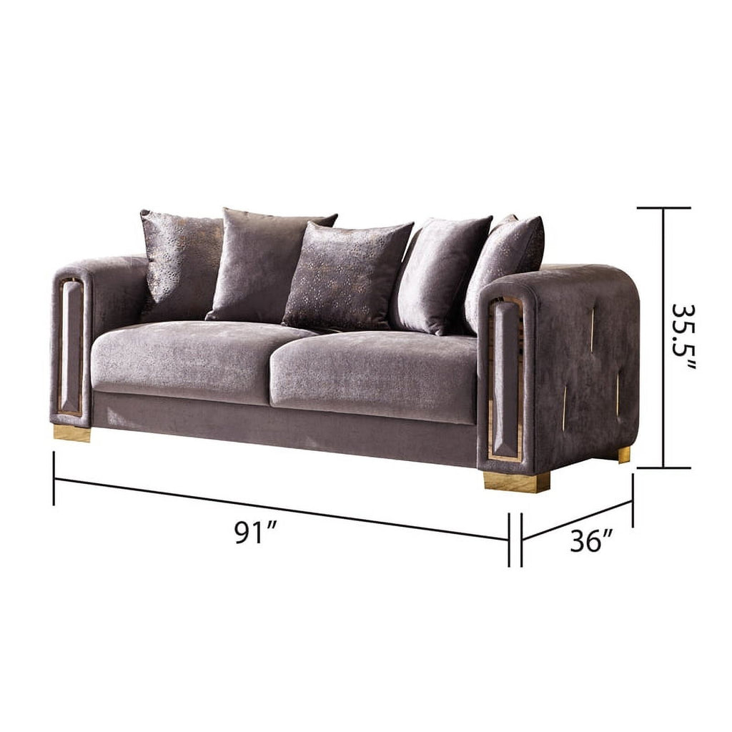 Gray Velvet 2Pc Living Room Set with Wood K341722