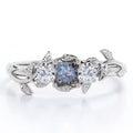 Three Stone Engagement Ring with Princess Cut Salt and Pepper Diamond and Moissanite F981468