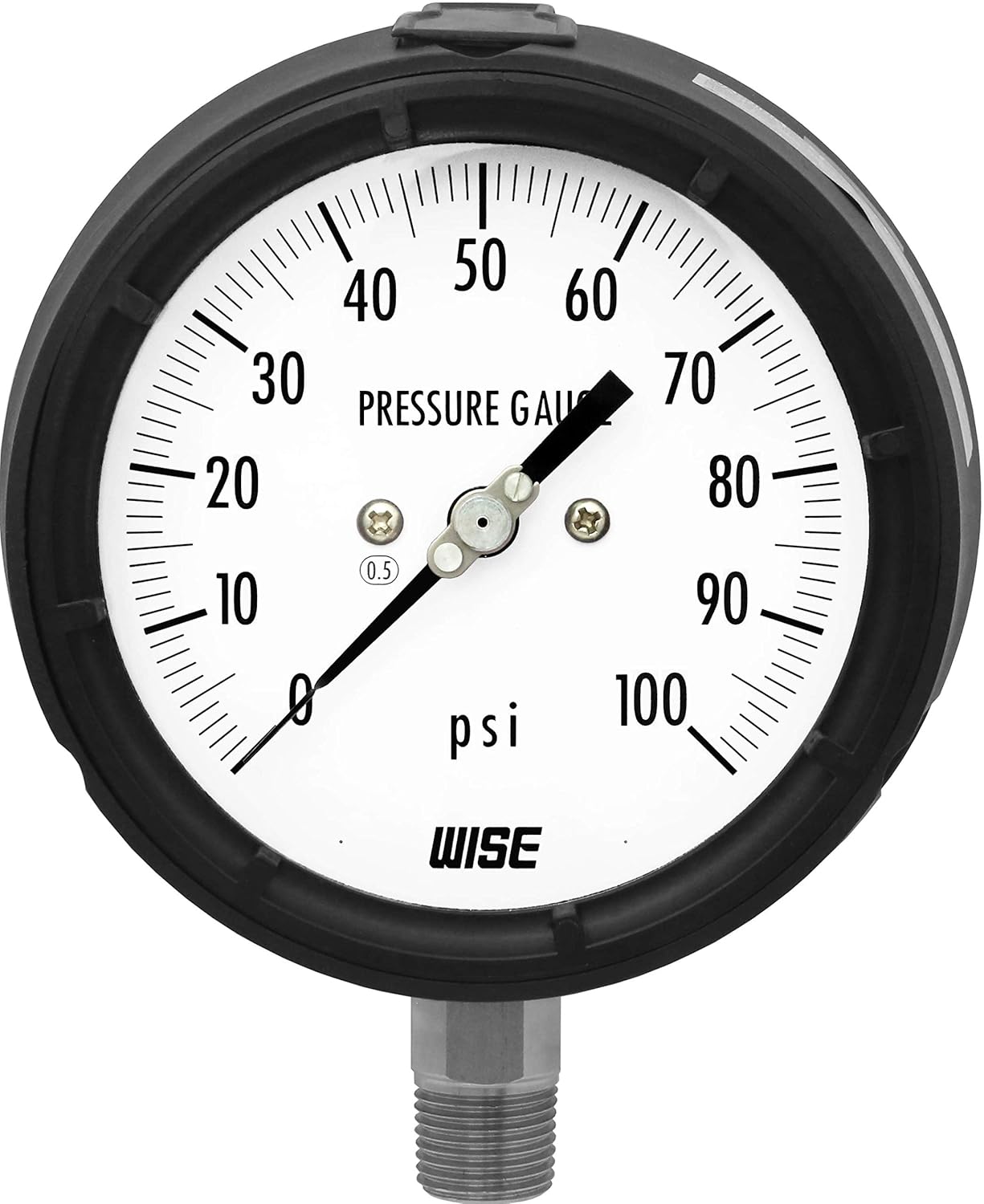 Pressure Gauge with thermoplastic case, 125mm Dial, 1/2NPT(M), Bottom Connection, 0~100psi, 0.5% Accuracy, Pack of 2 B40471