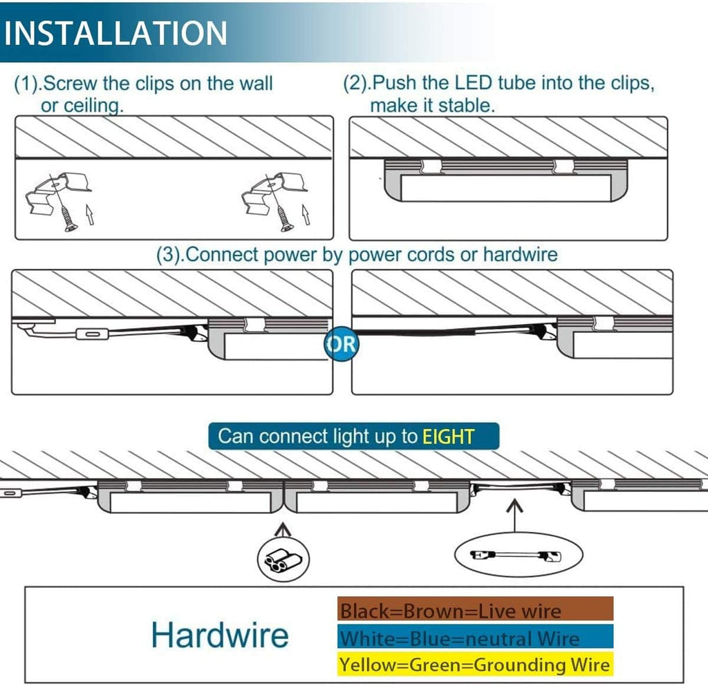 LED T5 Integrated Single Fixture, 4FT, 2200lm, 6500K, 20W, Utility Shop Light J8590