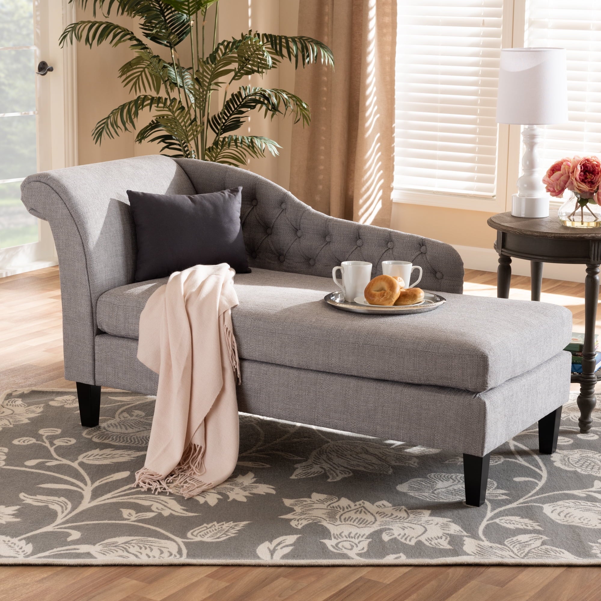 Grey Fabric Upholstered Chaise Lounge H22489