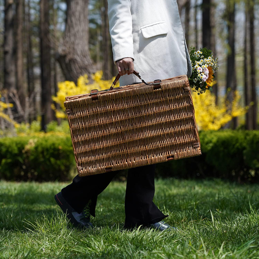 Large Willow Wicker Picnic Basket Set with Insulated Compartment X735