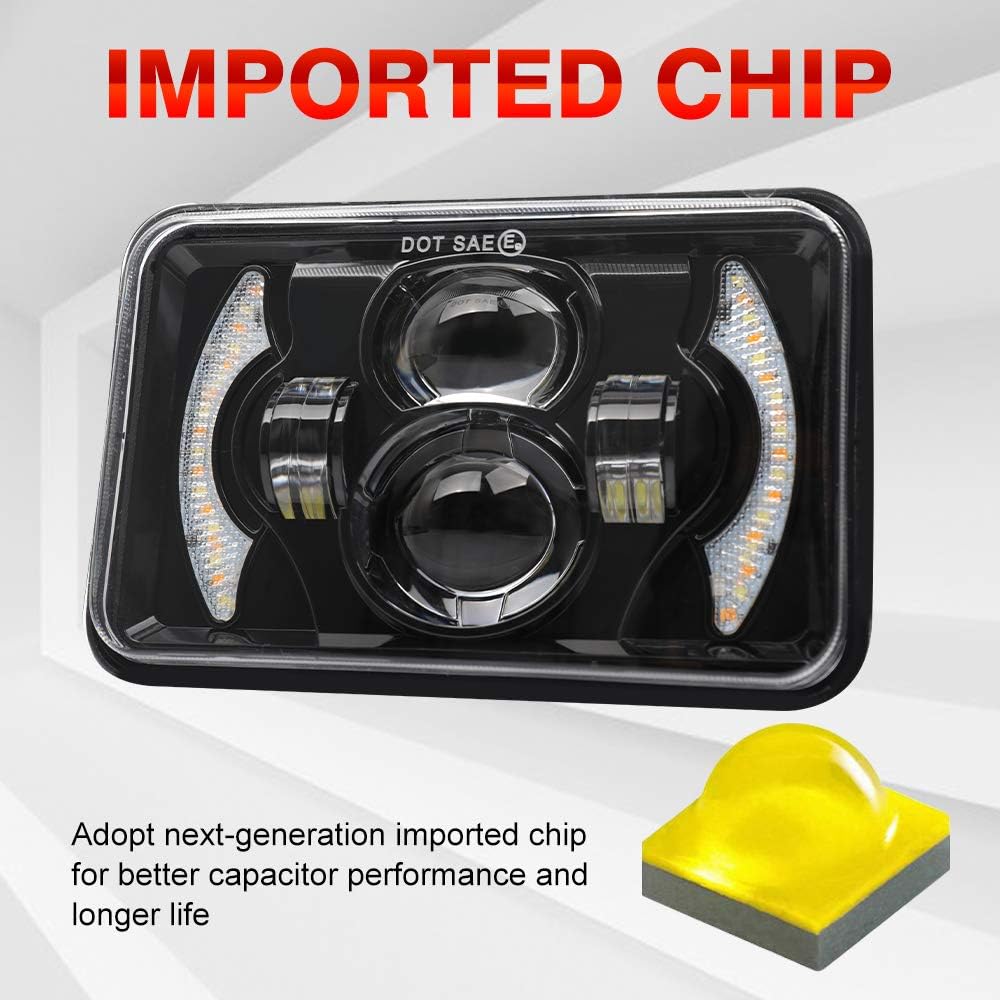 2pcs 4x6 Inch LED Headlights Sealed Beam 80W Amber Halo Rectangular O194
