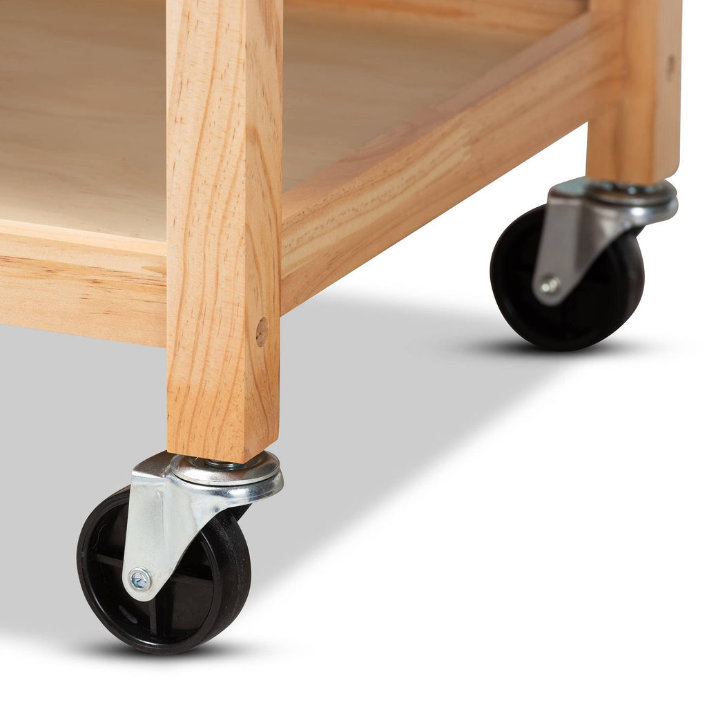 Pine Wood and Stainless Steel 2-Drawer Kitchen Island Utility Storage Cart Q111