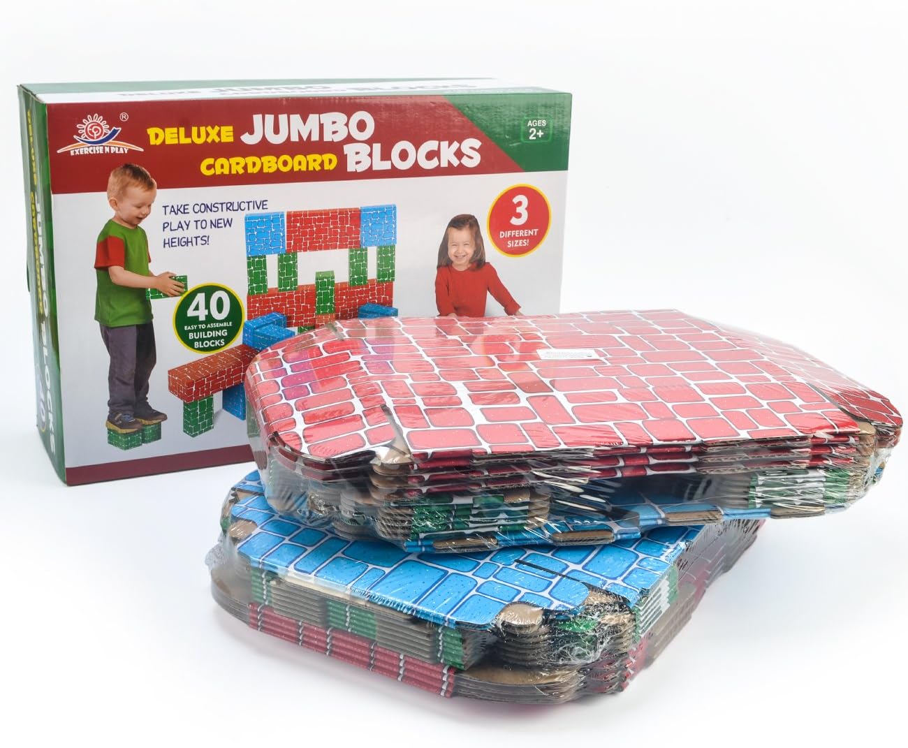 Cardboard Building Block, 40pcs Extra-Thick Jumbo Giant Building Blocks in 3 Sizes F88580