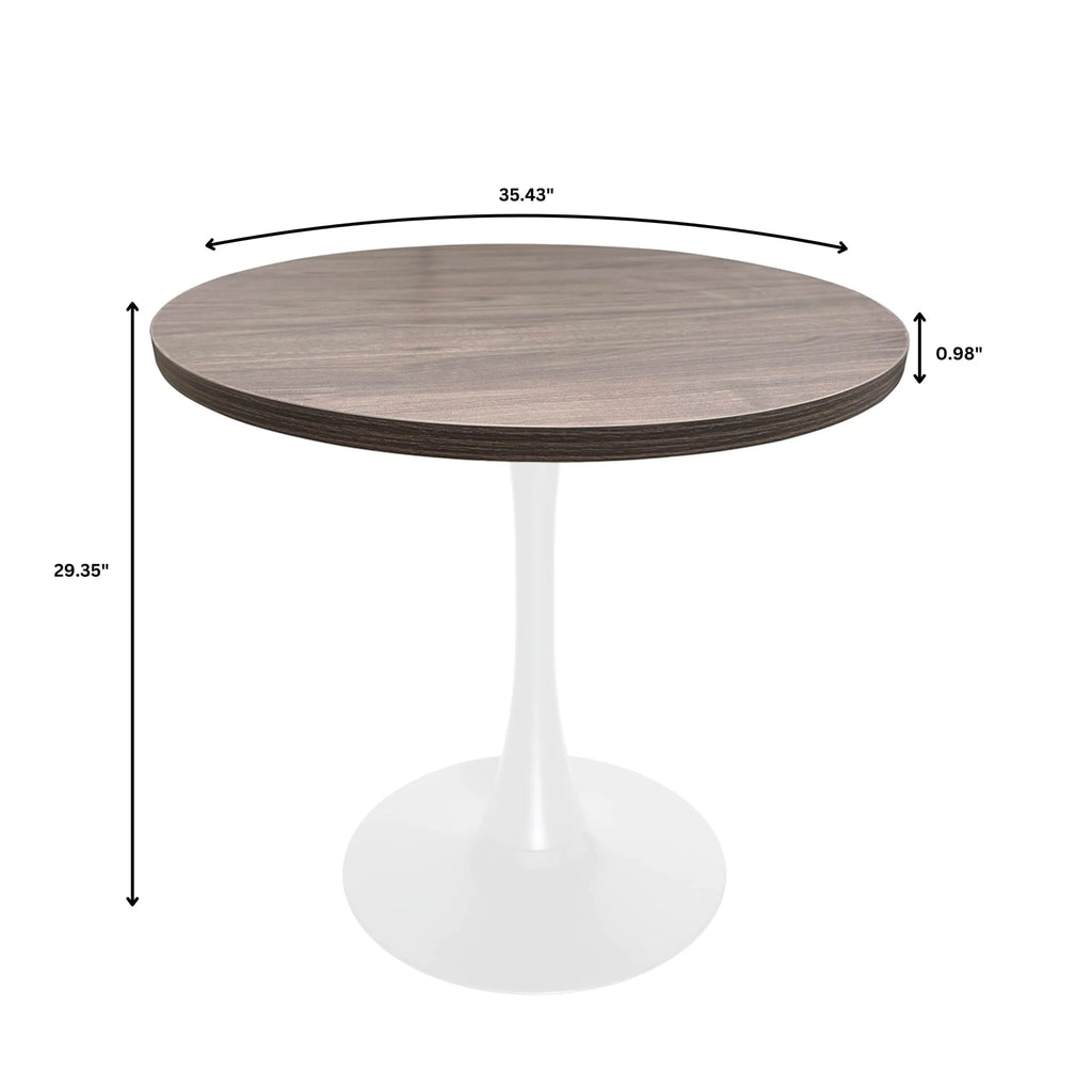 Dark Walnut Round Dining Table with MDF Top and White Iron Base T90906