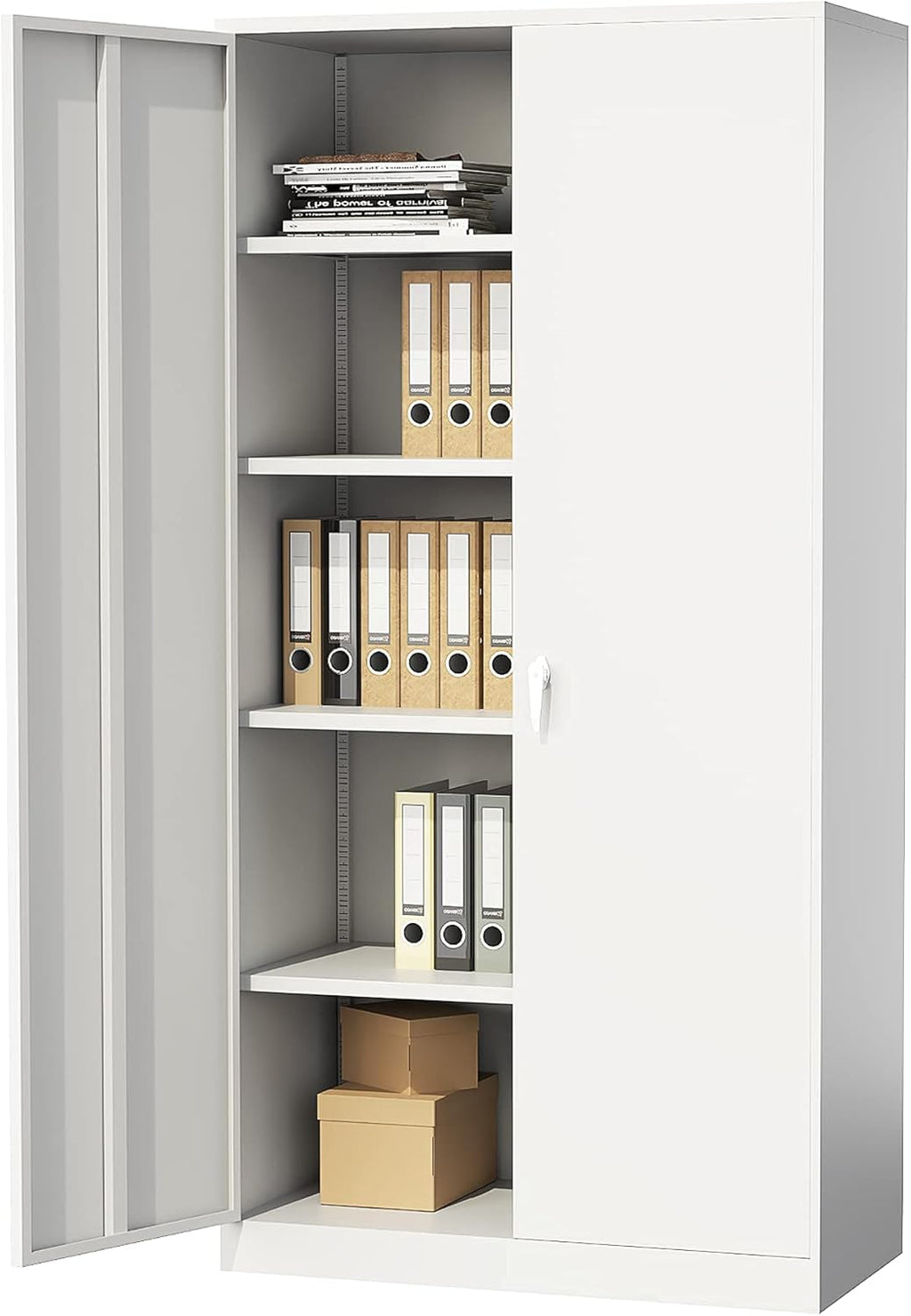 Metal Locker Storage Cabinets, 72" White Tall Steel Wardrobe with Hanging Rod, Shelves and Lockable Doors Q897841