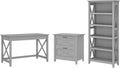 Dark Gray Hickory Writing Desk with 2 Drawer Lateral File Cabinet and 5 Shelf Bookcase O4078