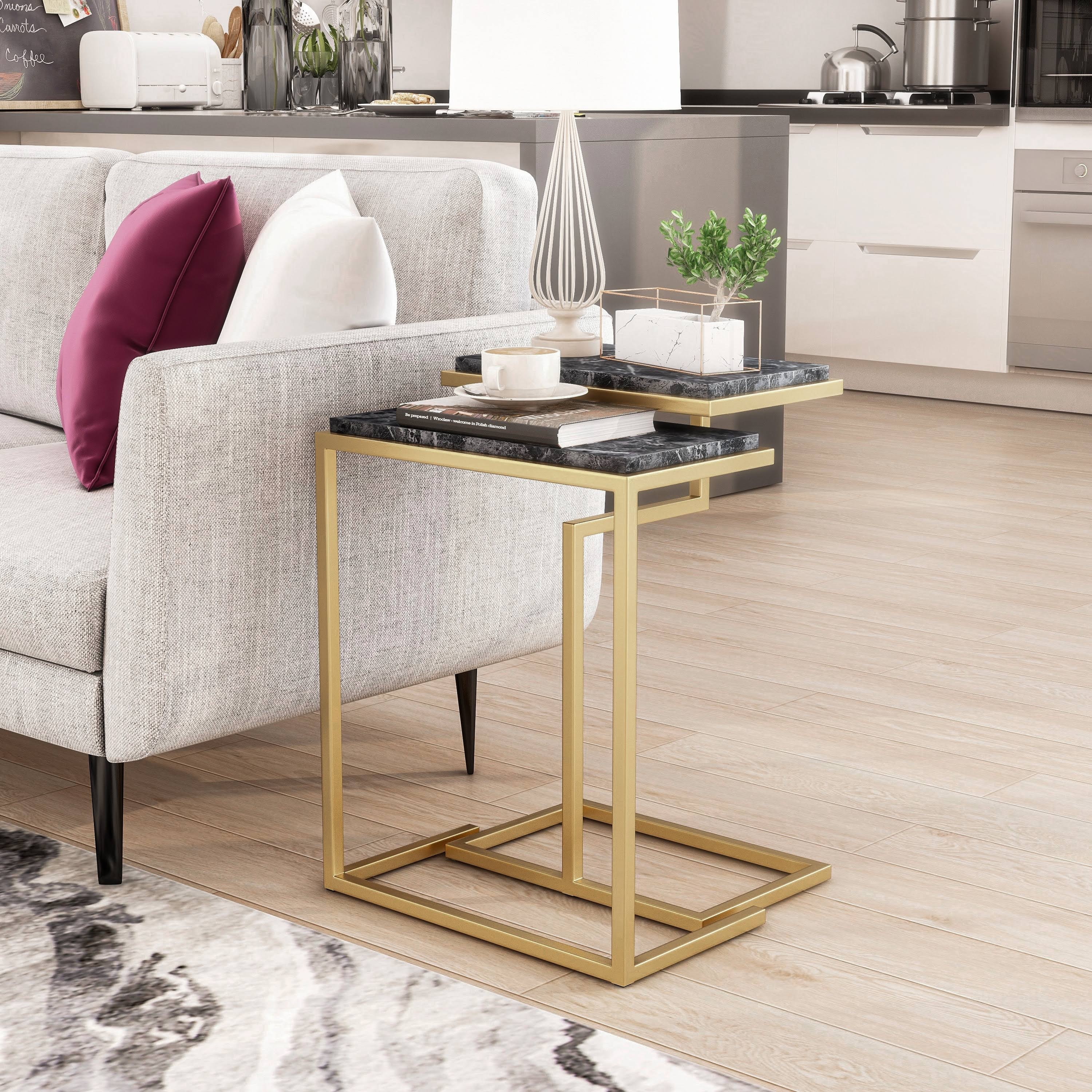 Gold/Black Faux Marble Top Nesting Tables L910556