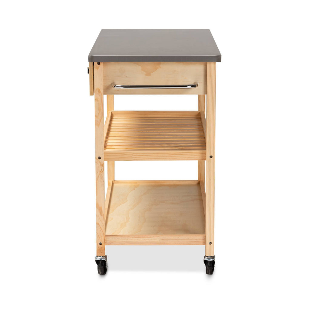 Pine Wood and Stainless Steel 2-Drawer Kitchen Island Utility Storage Cart Q111