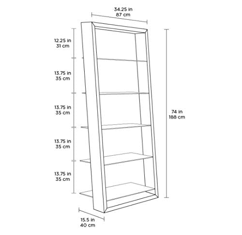 Charcoal Stained Ash Leaning Shelf with 5 Polished Tempered Glass Shelves B8380