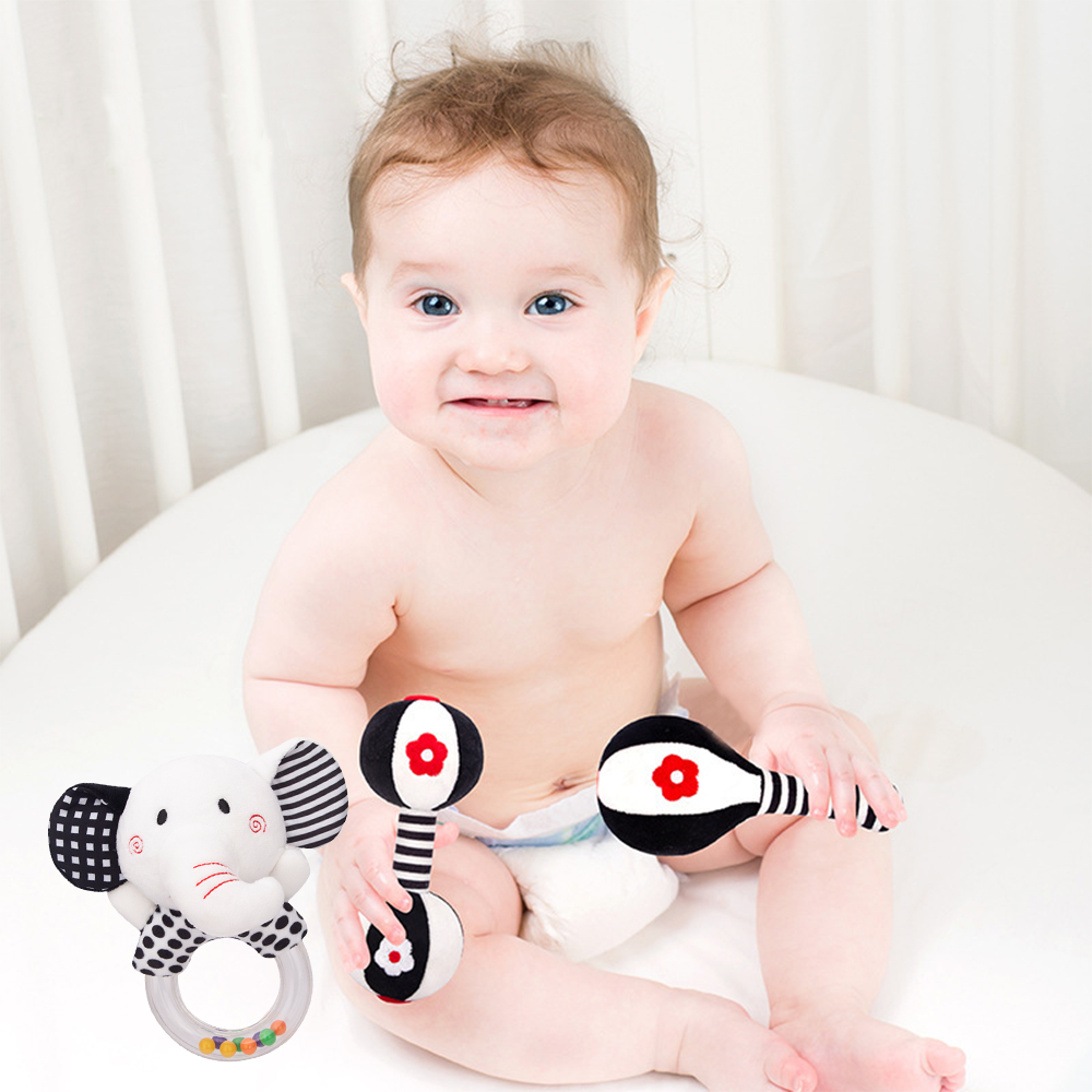 3Pcs Black & White Baby Rattles Set L68730