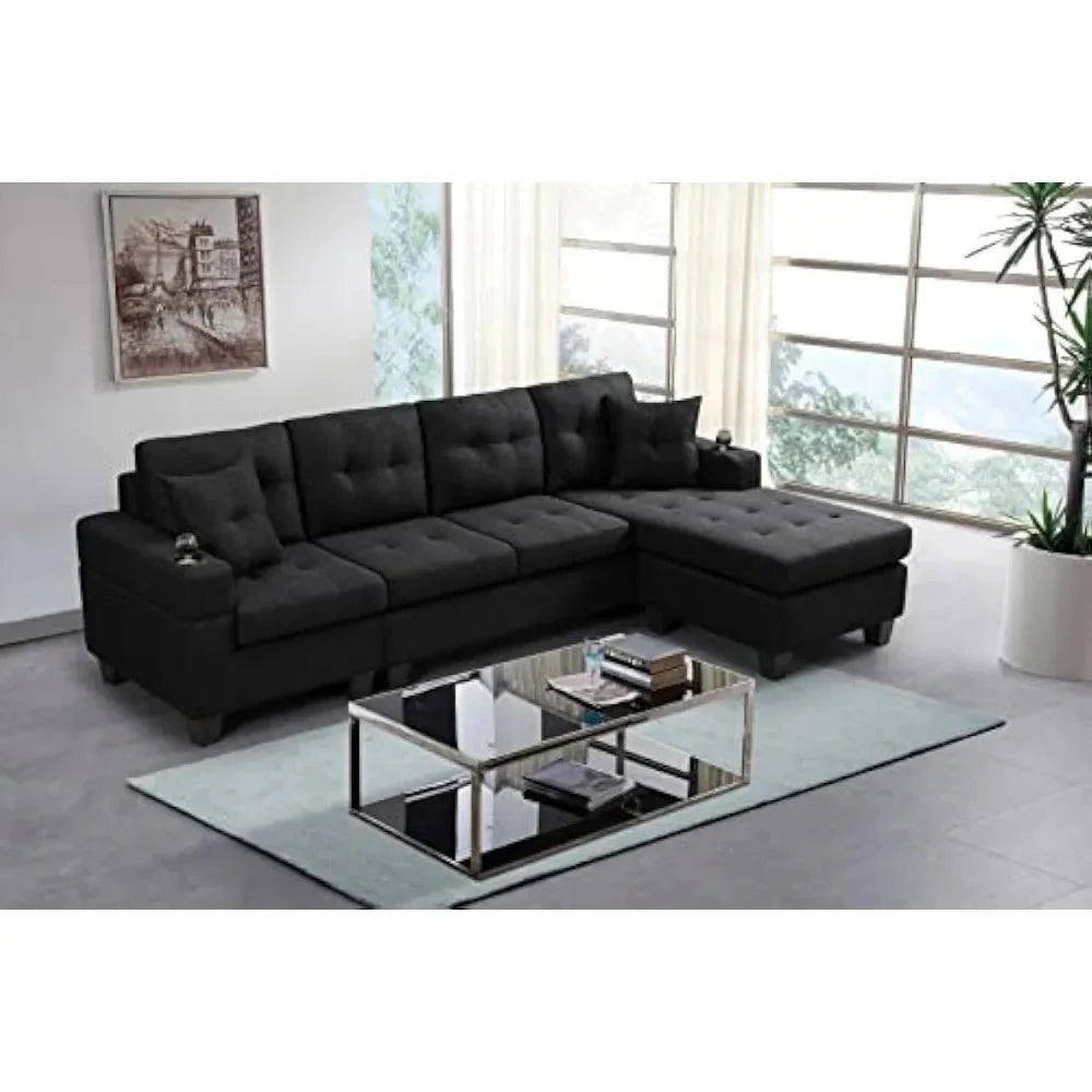 Black L-Shaped Upholstered Sofa Bed with Reversible Chaise H199184