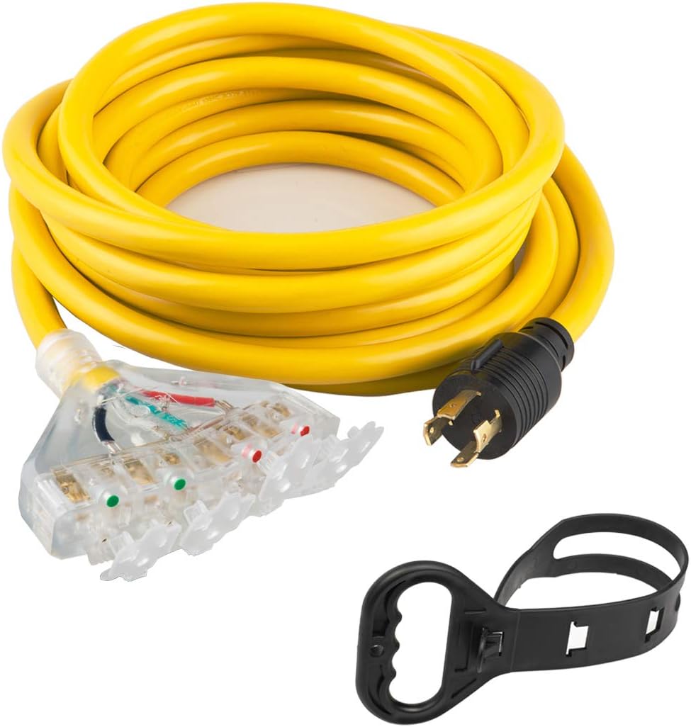 25 Feet Heavy Duty Generator Extension Cord, 4 Prong 10 Gauge, 125/250V 30Amp 7500 Watts M878