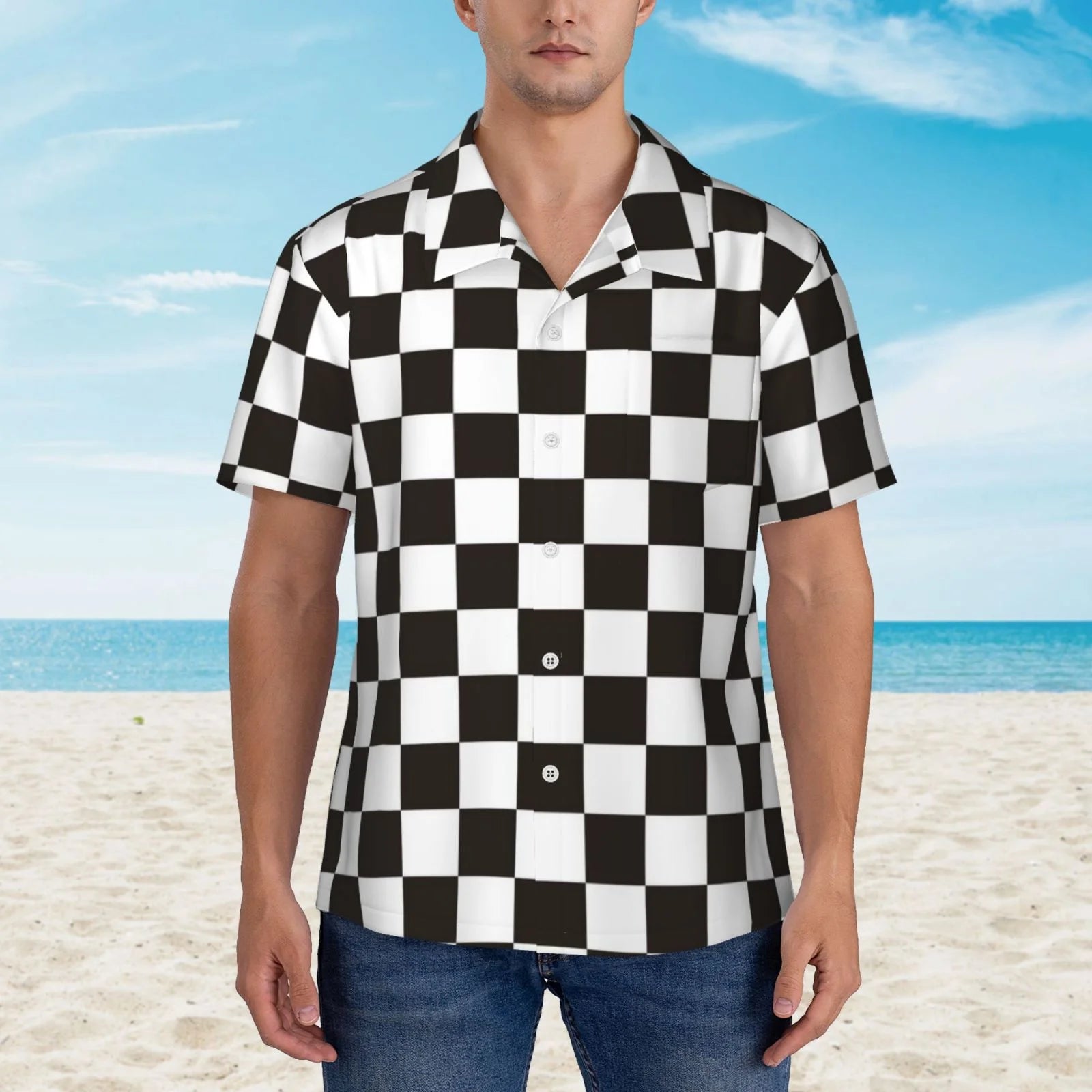 Black and White Checkerboard Hawaiian Shirts F34513