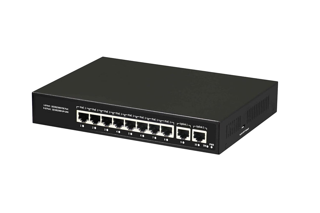 8 Port Full Gigabit PoE Switch Unmanaged, 2 Gigabit Uplink Ports, 30W Per Port, 120W Budget, Pack of 2 H3428