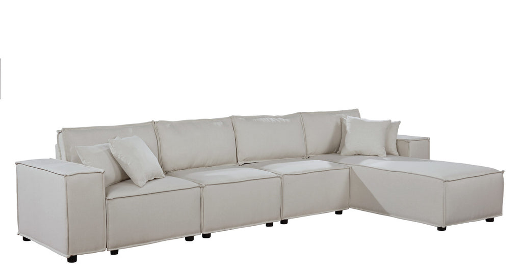Cream Beige Linen Sofa with Reversible Chaise T80699