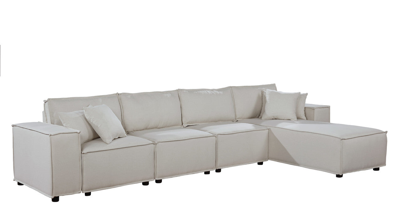Cream Beige Linen Sofa with Reversible Chaise T80699