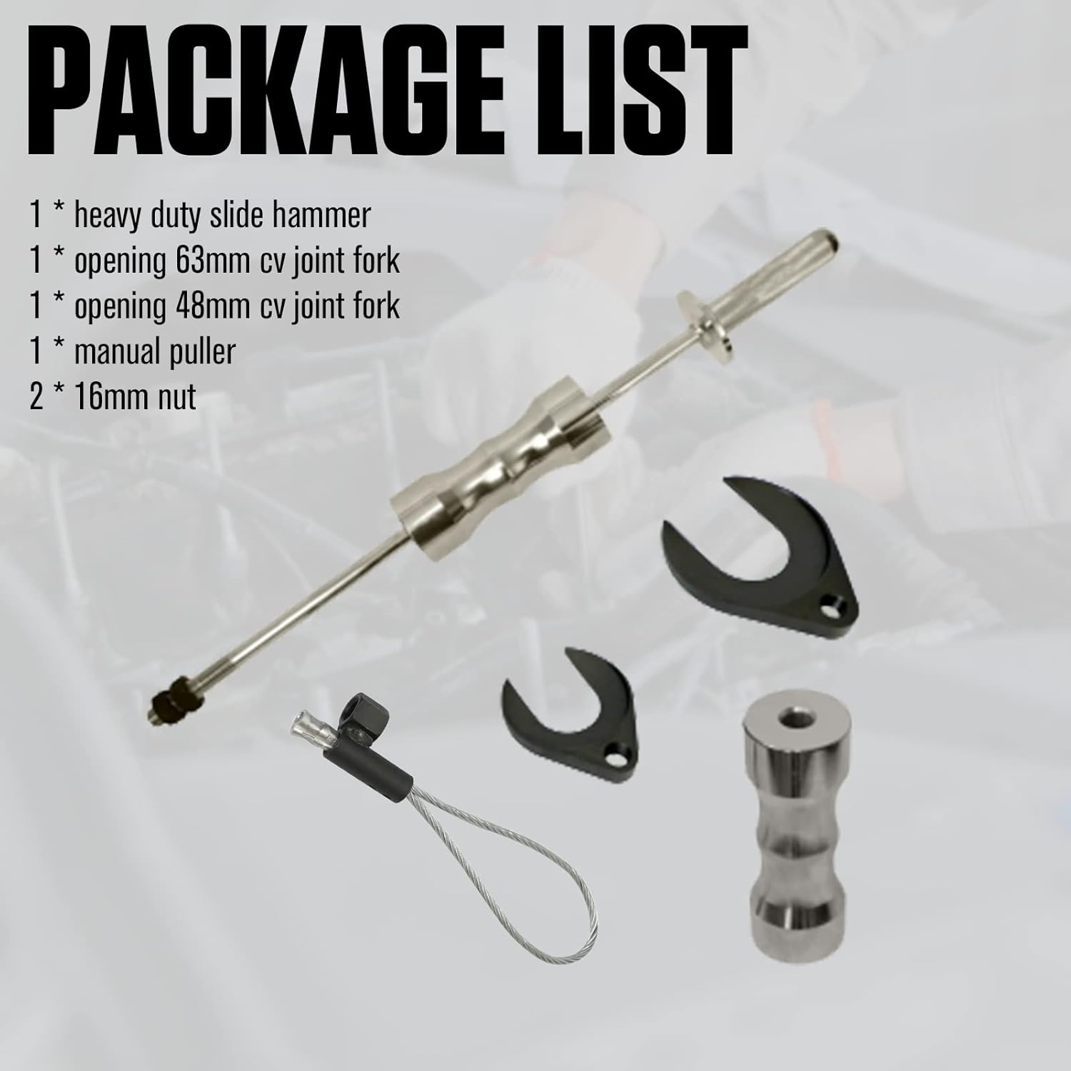 CV Axle Removal Tool Kit Slide Hammer with CV Joint Fork Adapter Attachments H687054