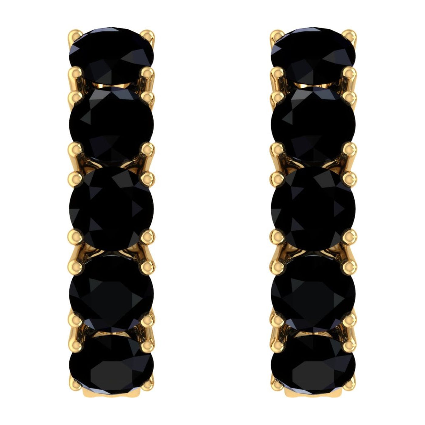 10K Yellow Gold Black Diamond Huggies Hoop Earrings N20552