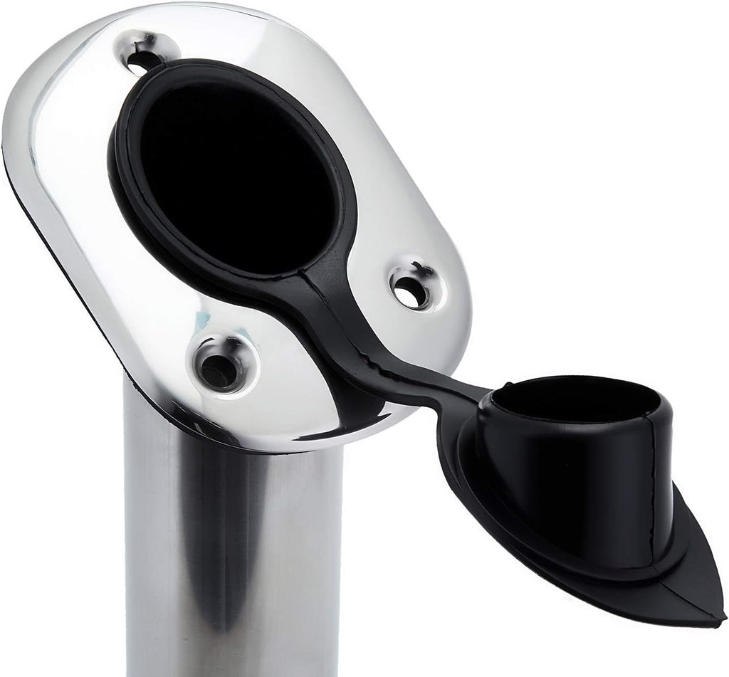 Stainless Steel 30 Degree Flush Mount Boat Fishing Rod Holder with Rubber Cap, PVC Liner & Gasket Pack of 2 Q6843