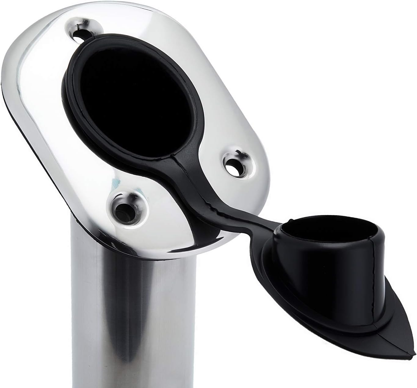 Stainless Steel 30 Degree Flush Mount Boat Fishing Rod Holder with Rubber Cap, PVC Liner & Gasket Pack of 2 Q6843