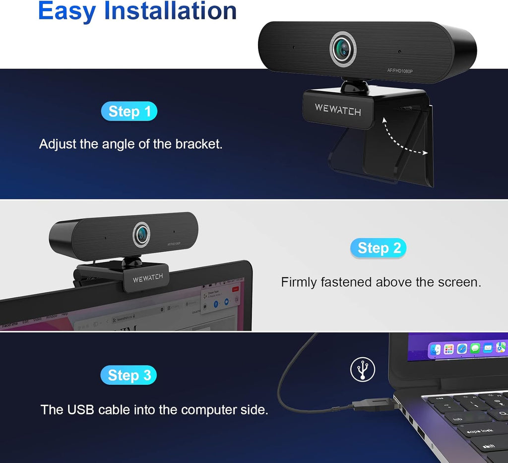 1080P Webcam with 2 Microphone, Auto Focus, USB, Low Light Correction J7699