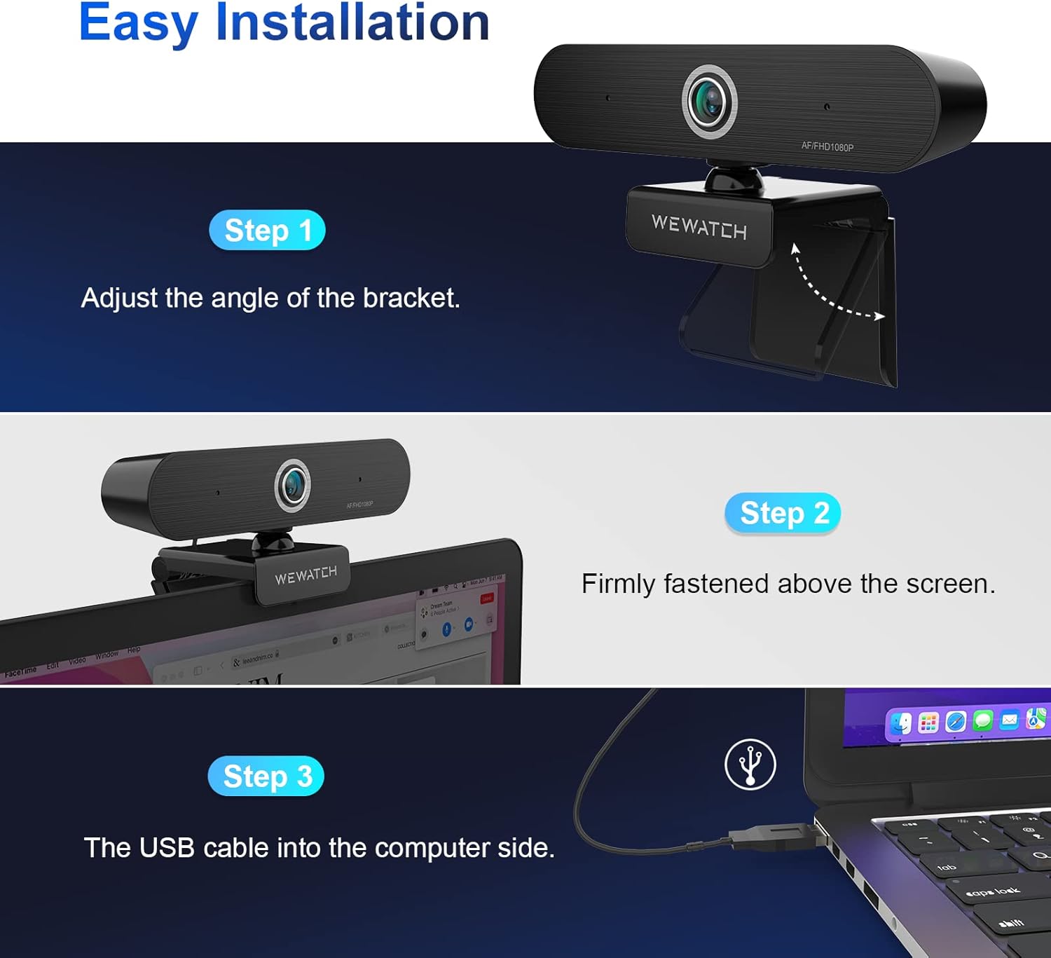 1080P Webcam with 2 Microphone, Auto Focus, USB, Low Light Correction J7699