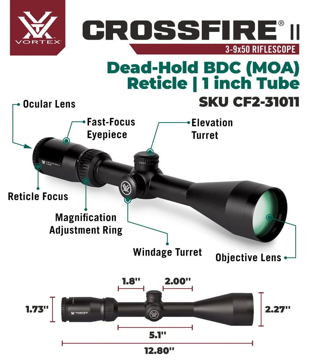 3-9x50 Dead-Hold BDC (MOA) Reticle, 1 inch Tube M68472