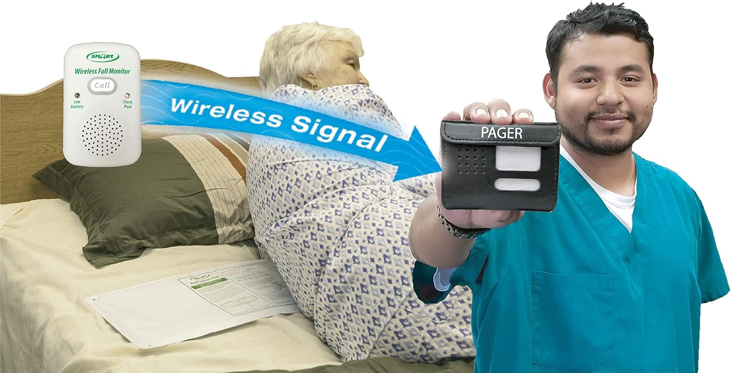 Wireless Fall Alert with 10in x 30in Bed Pad and Caregiver Pager E895569