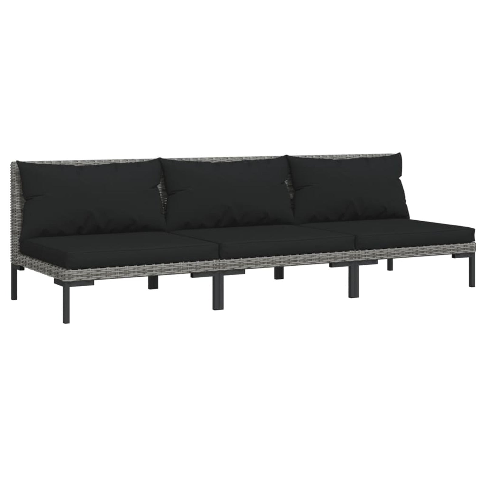 3 Piece Poly Rattan Dark Gray Sectional Sofa Set S6844