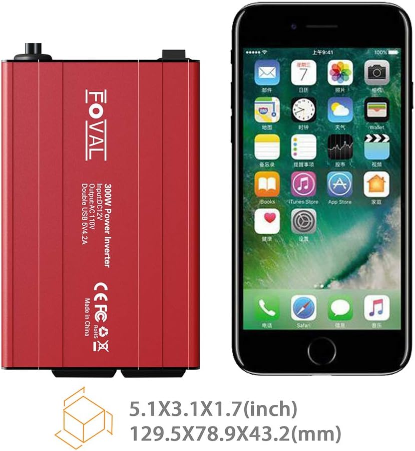300W DC 12V to 110V AC Power Inverter with Dual USB Car Charger Pack of 2 D4310