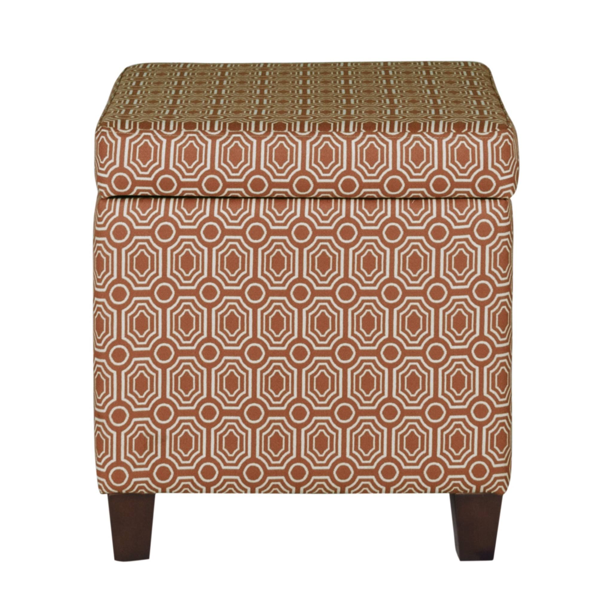 Geometric Patterned Square Wooden Ottoman with Lift Off Lid Storage Y391