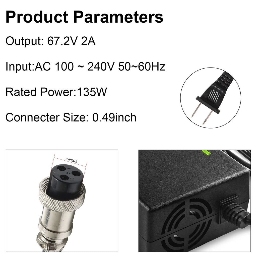 67.2V 2A 60V 16S Li-ion Battery Charger Adapter for Electric Bicycle M161402