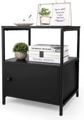 White Wooden Nightstand with Storage Cabinet and Open Shelf I5302