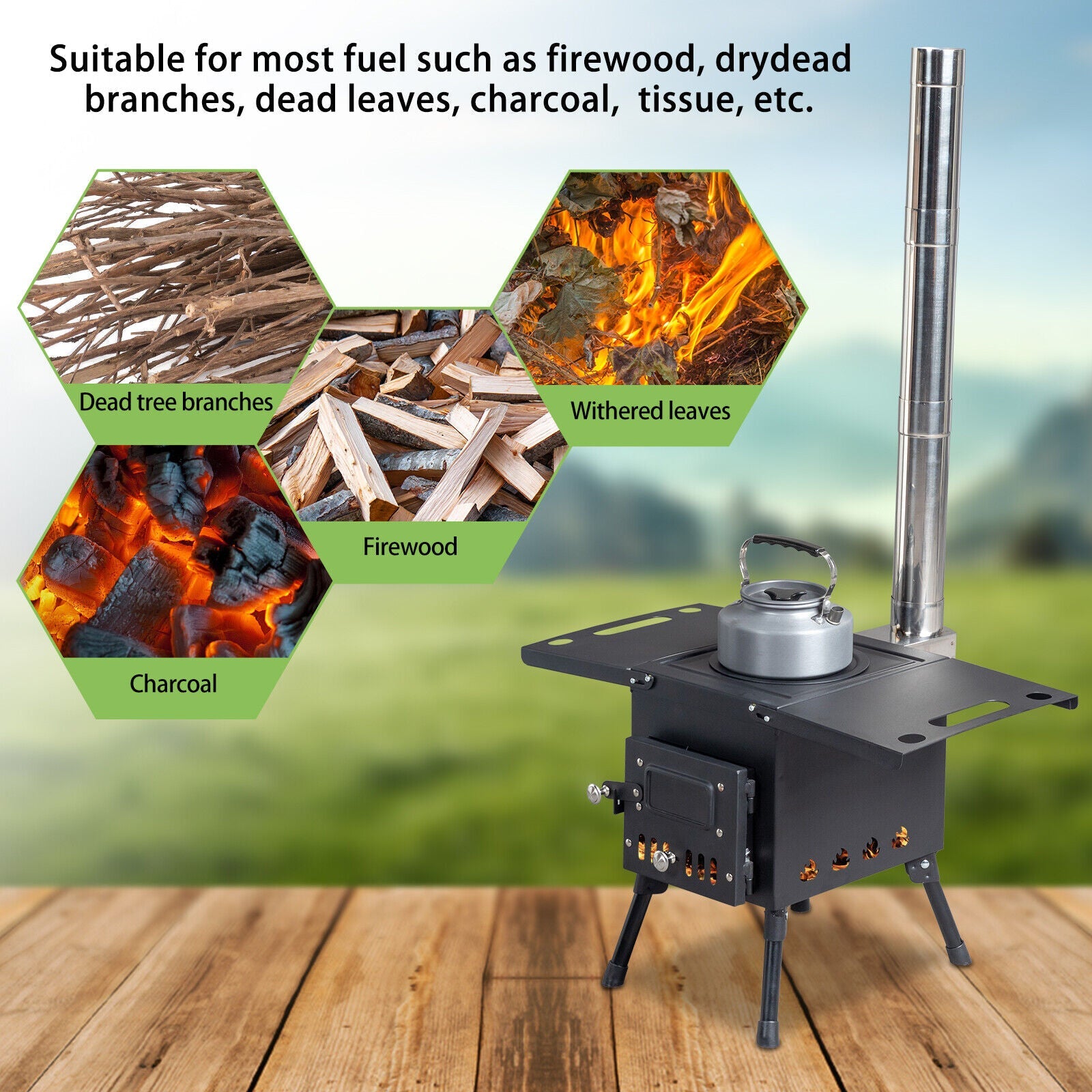Stainless Steel Portable Camping Stove With 3 Pipes Y8270