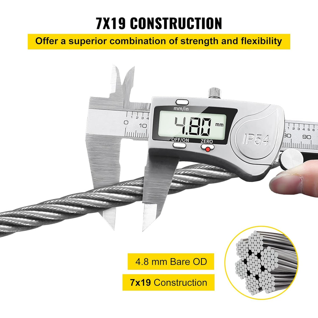 3/16 Inch 7x19 Stainless Steel Aircraft Cable Reel 500FT T304 Wire Rope I981