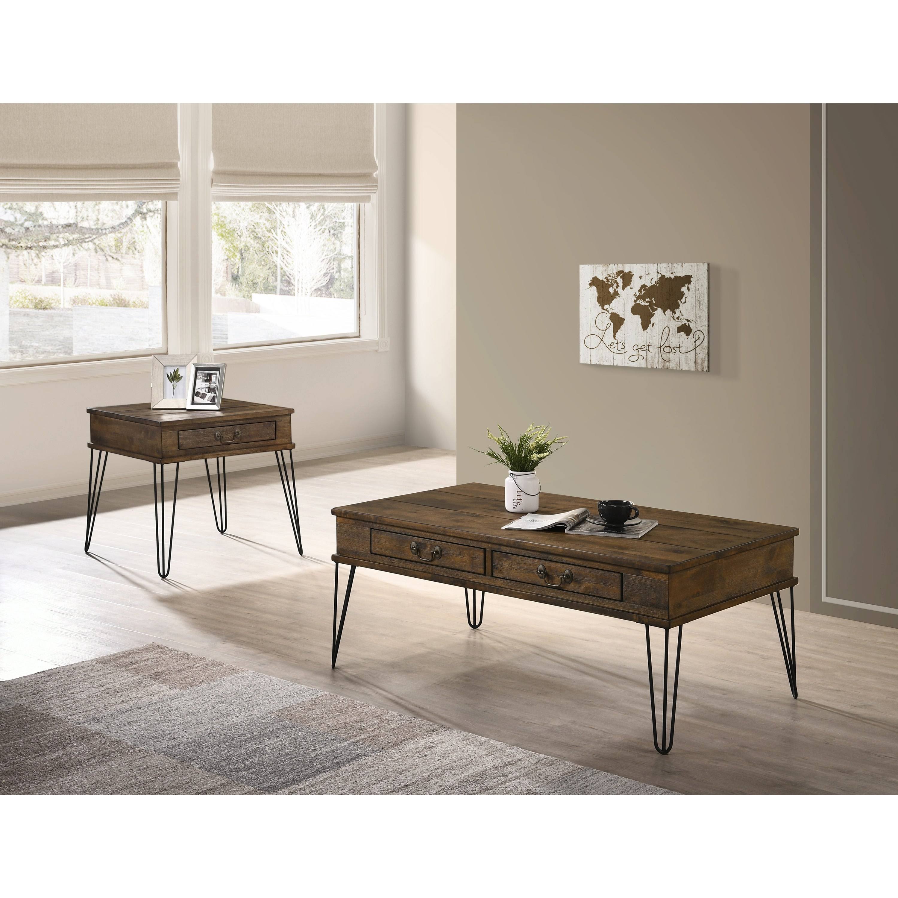 Industrial Rustic Oak End Table C378008