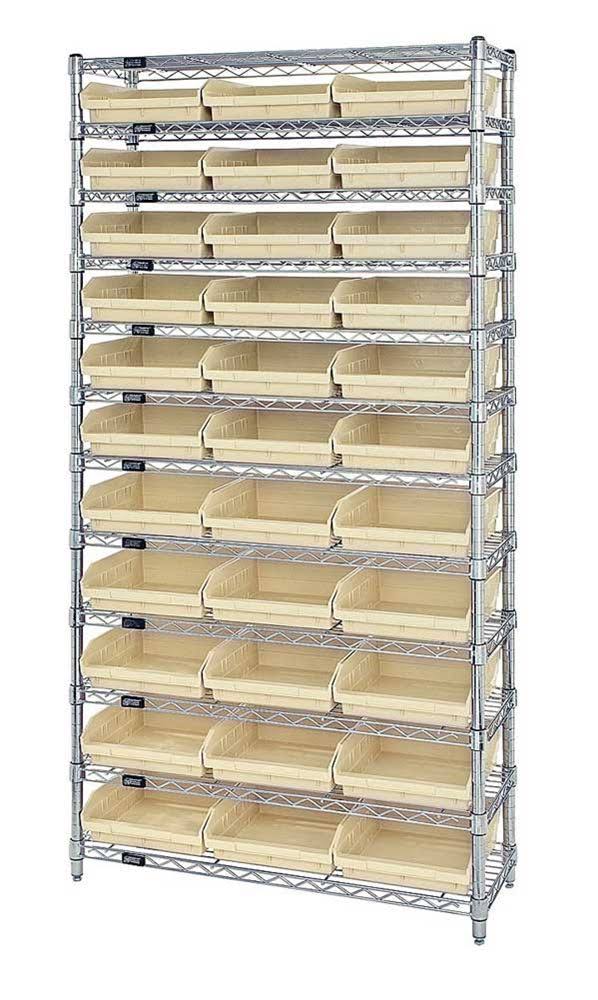 Chrome Wire Shelving Unit with 33 Bins, 36Inch W x 12inch D x 74Inch H, Yellow N2922