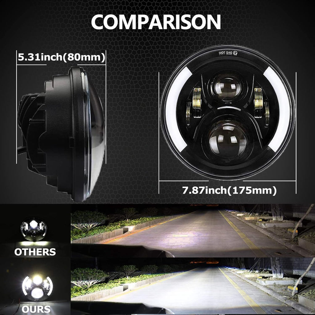 7Inch Round LED Motorcycle Headlights with Housing Bucket Bracket Mount for Amber Turn Signal Lights DRL Hi/Lo Beam Headlamps W5351