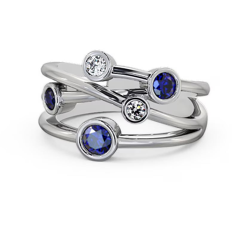 14K White Gold Blue Sapphire Diamond Eternity Band Size 4 T9378
