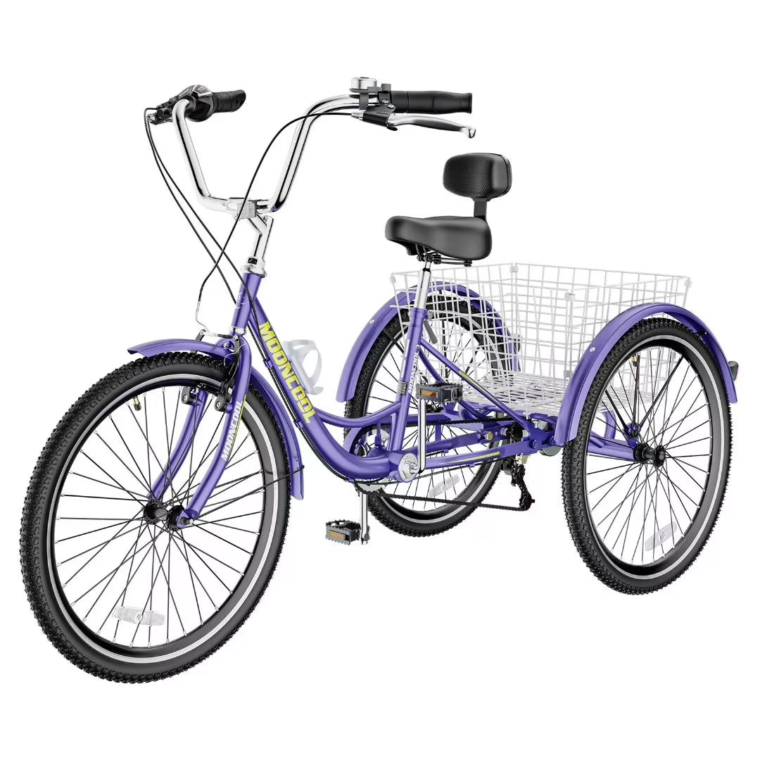 24"/26" Adult Tricycle Bike, 7 Speed 3-Wheel Bicycle, with Backrest & Shopping Basket Q94165