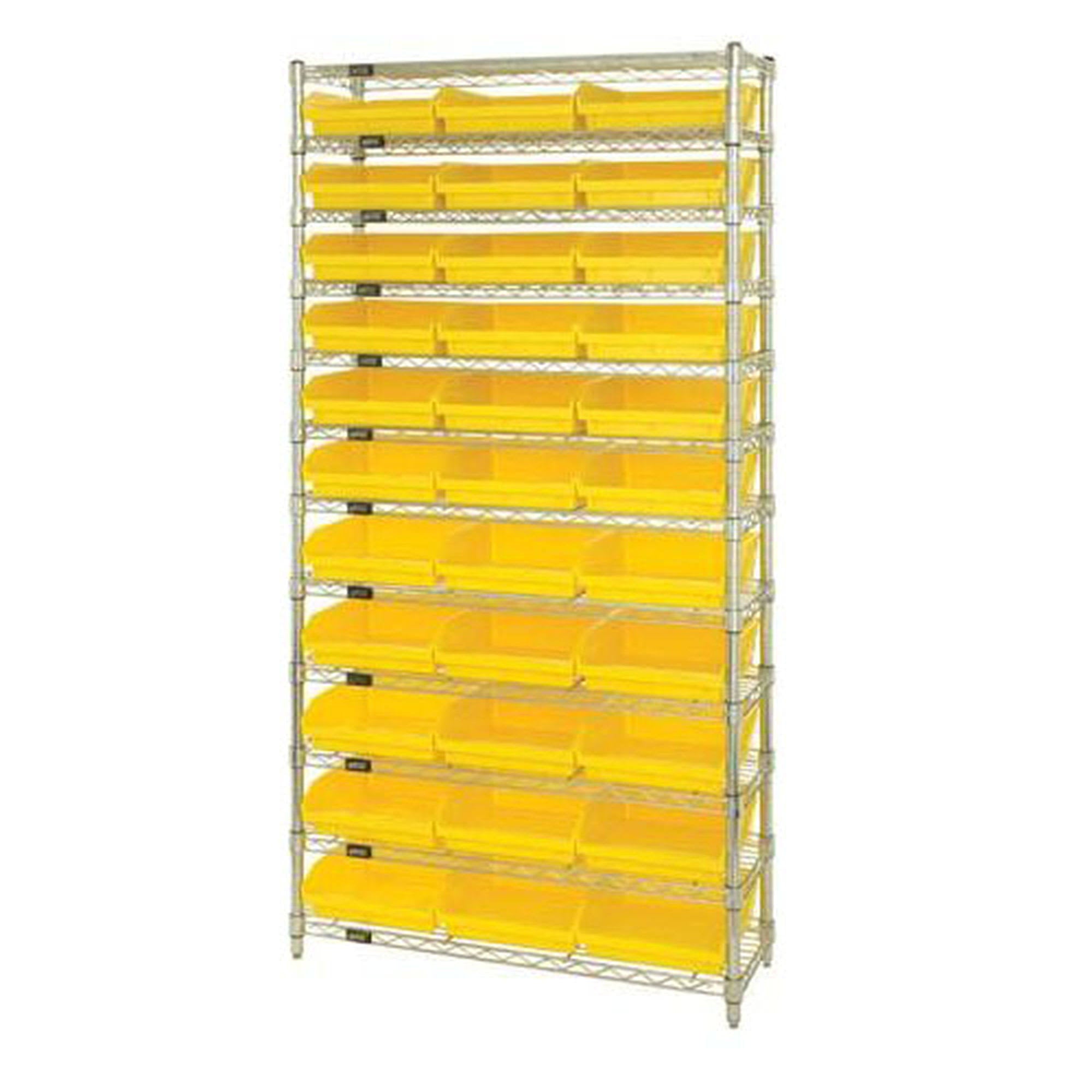 Chrome Wire Shelving Unit with 33 Bins, 36Inch W x 12inch D x 74Inch H, Yellow N2922