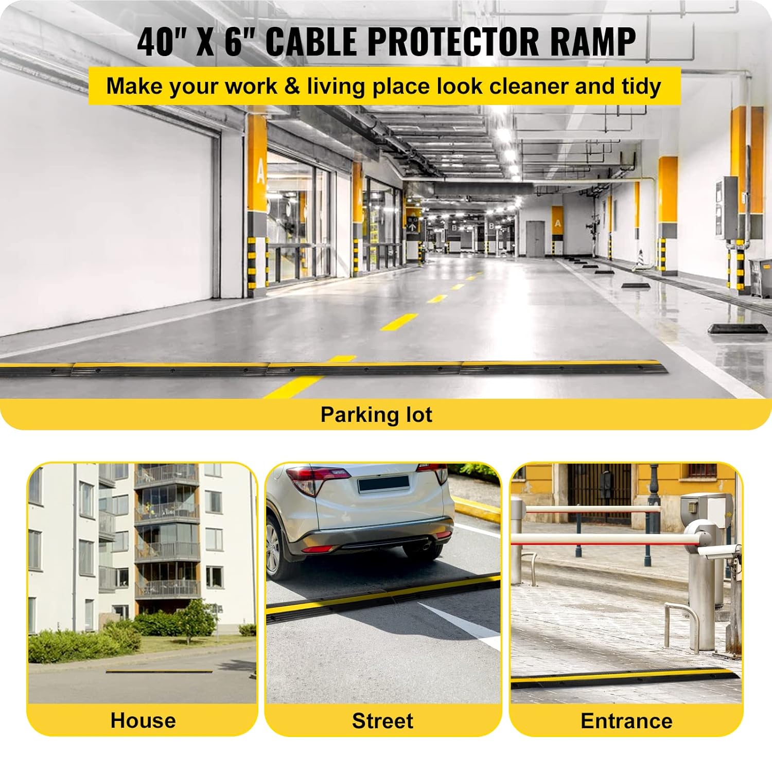 3 Packs 1 Channel Heavy-Duty Rubber Cable Protector Ramp A8094