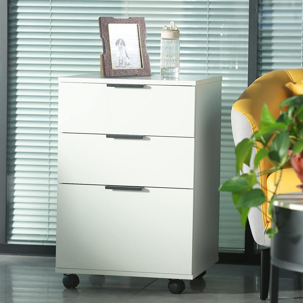 White 3 Drawer Rolling Wood File Cabinet G236507